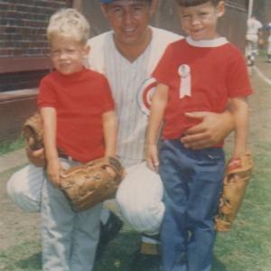 Jeff & Brother, Ron Jr., with Father Ron Santo at Wrigley Field in 1969.