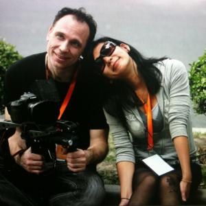 Producer Craig Santy and Producer Lillian Ng take time for a break on the set of Looper in Shanghai China