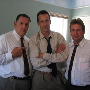 Art Lafleur Mark Craig and Michael Thompson on the set of Lamb to the Slaughter