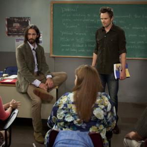 Still of Joel McHale Martin Starr and Alison Brie in Community 2009