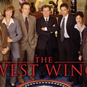 Rob Lowe, Martin Sheen, Allison Janney, Moira Kelly, Richard Schiff, John Spencer and Bradley Whitford in The West Wing (1999)