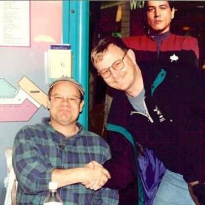 Gregory Schmauss and Ethan Phillips at a book signing at the Central City Mall in San Bernardino, California.