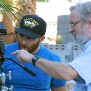 On the set of LITTLE MONSTERS: writer-director David Schmoeller with director of photography Craig Boydston, Las Vegas, 2011.