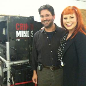 Kiff Scholl and Kirsten Vangsness on the set of Criminal Minds