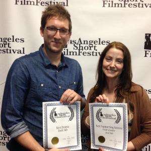 Heidi Schooler here with Director Jason Eaken Desk Job wins in 4 categories Best Drama Best Actor Best Supp Actress  Best Supp Actor!  Los Angeles Short Film Festival