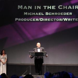 Michael Schroeder accepting 2007 Heartland Film Festival Crystal Heart Award for MAN IN THE CHAIR