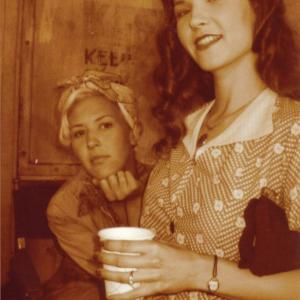 Stacey Scowley (left), on set during the filming of the 