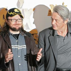 Santiago Segura and Alain Delon presenting the film Asterix at the Olympic games in Madrid