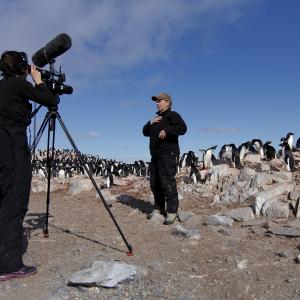 Dena interviews penguin biologist Donna Fraser in Antarctica
