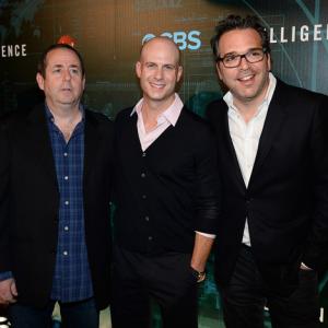 Executive producers Barry Schindel and Tripp Vinson and executive producer and creator Michael Seitzman arrive at CNETS premiere party for the CBS television show Intelligence during the 2014 International CES at the Tao Nightclub at The Venetian Las V