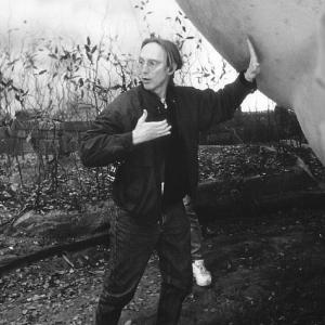 Henry Selick stands with a 20foot diameter peach on the liveaction set at Treasure Island in northern California