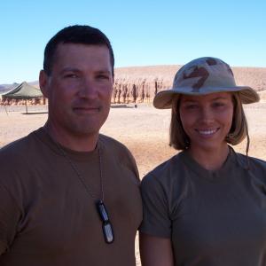 Jack Serino and Jessica Biel on the set of Home of the Brave