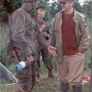 Matthew Settle and Steven Spielberg on the set of Band of Brothers
