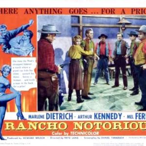 Jack Elam, Mel Ferrer, I. Stanford Jolley, Arthur Kennedy and Dan Seymour in Rancho Notorious (1952)