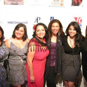 The cast of Real Women Have Curves with the playwright Josepfina Lopez on Opening night at CASA0101