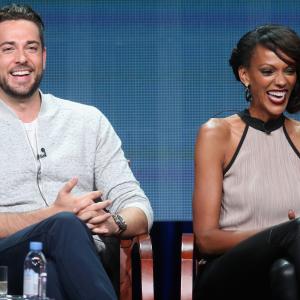 Judith Shekoni and Zachary Levi at event of Heroes Reborn (2015)