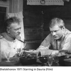 Petr Shelokhonov and Vitali Solomin as Cossacks father and son in Dauria feature film during filming a scene on location in Estonia 1970