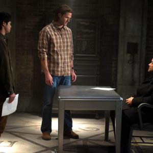 Still of Jared Padalecki Mark Sheppard and Osric Chau in Supernatural 2005