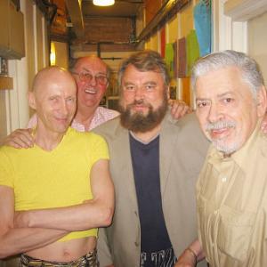 Photo taken October 2002 backstage at the London Palladium following a performance of Chitty Chitty Bang Bang the Stage Musical left to right Richard OBrien Anton Rodgers Brian Blessed Robert B Sherman