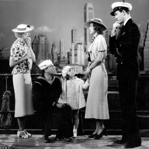 Still of James Stewart Eleanor Powell Virginia Bruce Juanita Quigley and Sid Silvers in Born to Dance 1936