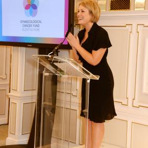 Mika Simmons presenting at a Fortnum and Mason lunch in aid of Silent No More the campaign raising money for the Gynaecological Cancer Fund on November 12 2014 in London England