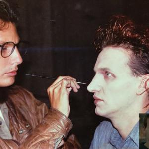 Applying prosthetic pieces to Christopher Eccleston for The Death and The Compass Makeup by Gabriel Solana