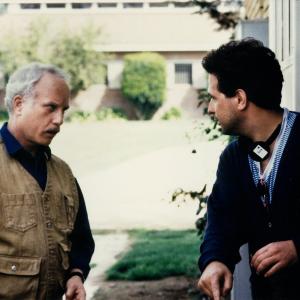 Actor Richard Dreyfus discussing a scene with Director Tony Spiridakis on the set of The Last Word