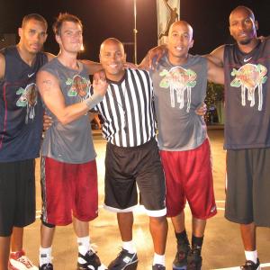 Julian referees a basketball game with Josh Duhamel and fellow actors on an episode of Las Vegas 2008  TV series