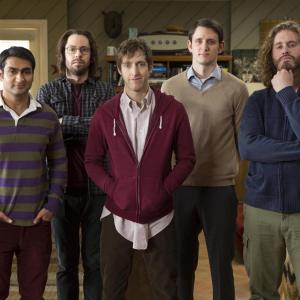 Still of Martin Starr TJ Miller Thomas Middleditch and Kumail Nanjiani in Silicon Valley 2014