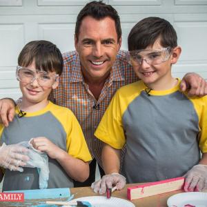 Mark Steines and his sons filing a segment on Home & Family