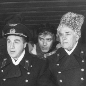 Vladimir Steklov Boris Shcherbakov and Petr Shelokhonov after filming a scene in St Petersburg Russia 1991