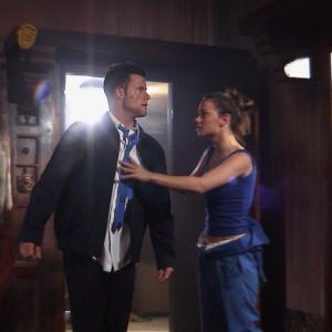 Sam (Kristy Wright), tries to calm Mark (Damen Stephenson), in 'Enemies Closer'
