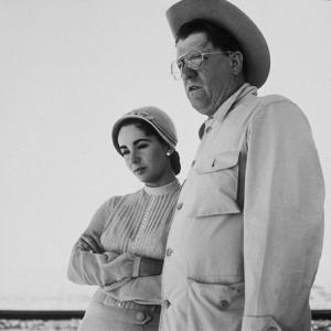Elizabeth Taylor and George Stevens on location for Giant in Marfa Texas