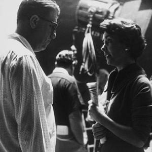 Elizabeth Taylor and George Stevens on the set of Giant