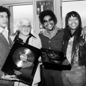 Rick James receiving his first gold album and single with Skip Miller, Barney Ales, Art Stewart, 1978