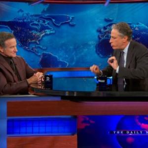 Still of Robin Williams and Jon Stewart in The Daily Show 1996