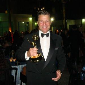 Brett Stimely holds an Emmy at the LA Emmy Awards Party (9-07-2008)