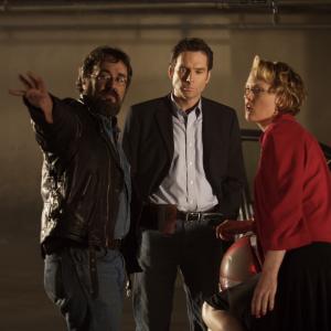 Writer-Director Michael Stokes blocks out a scene from THE BEACON with David Rees Snell and Elaine Hendrix.