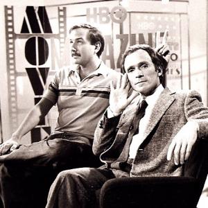 Steve Stoliar & Dick Cavett on the set of HBO MAGAZINE (1982)