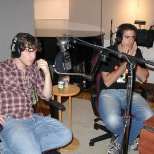 Rider Strong and Eli Roth recording their audio commentary for the 
