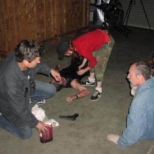 Right to left Greg Suddeth Lindsey Sjoberg Ursula Glaviano and Matt Flynn prep the scene