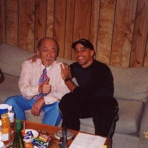 With the late great actor Pat Morita on the set of one of his last films, 18 Fingers of Death