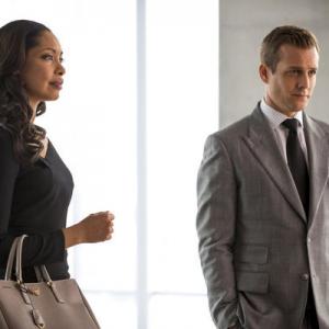 Still of Gabriel Macht, Gina Torres and Jessica Pearson in Suits (2011)