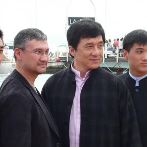 Cannes 08 Liu Fengchao Antony Szeto Jackie Chan and Wang Wenjie during the Wushu photocall at La Dive Beach