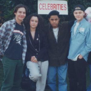 Actor Friends; Tobey Maguire, Sara Gilbert, Tyrone Tann, and Leonardo Dicaprio attending Charity Event.