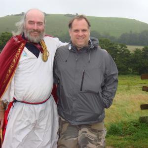 Paul Tarantino with Rollo Maughfling the arch druid of Stonehenge during production of THE NATURE OF EXISTENCE in front of the Cerne Abbas Giant, Dorset, England.