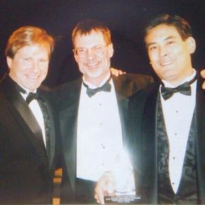 Visas and Virtue wins Crystal Heart Award at the Heartland Film Festival  w producer Chris Donahue and festival director Jeffrey L Sparks  Nov 1997