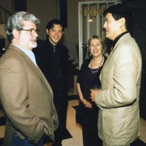 1st American Short Shorts Film Festival Japan  w George Lucas actor and festival director Tetsuya Bessho and festival staff Helen Zeilberger  June 1999 reception at US Embassy Tokyo