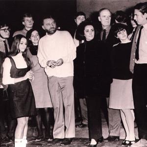 Cast and crew of the Oxford University Drama Society meet the media onstage at the Oxford Playhouse From right Andreas Teuber Jackie Keirs Nevill Coghill Elizabeth Taylor and Richard Burton