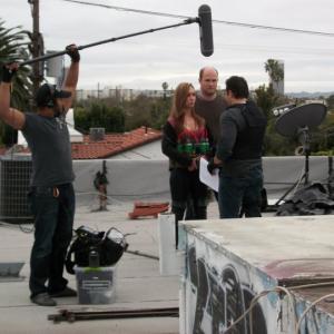 Jennifer Field Andrew Thacher and Hector Luis Bustamante on the set of Caribe Road